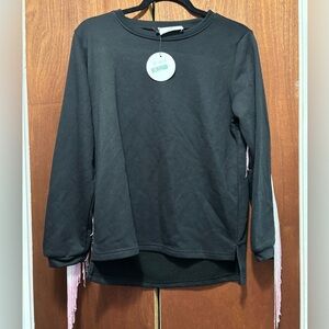 Women's Black Crewneck with pink & white tassels